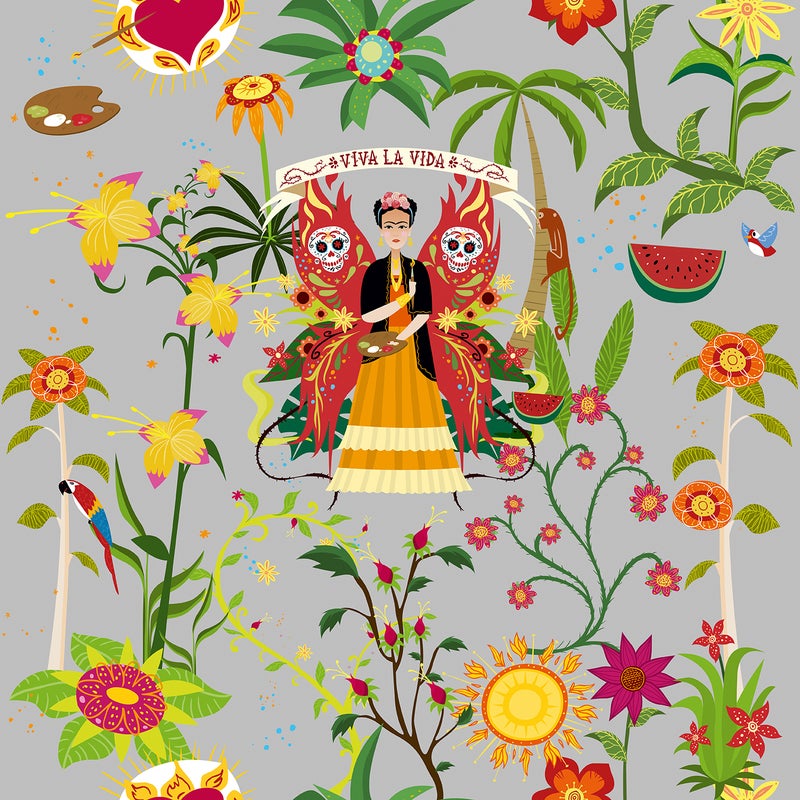 Tapeta tropikalne liście i kwiaty szarymIw wielu kolorach - 53 cm x 10 m - WALLS4YOU