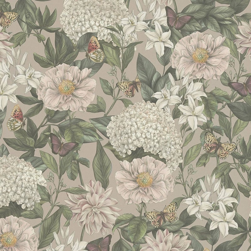 Tapeta kwiaty różowym,zielonym,białymIpomarańczowym - 53 cm x 10.05 m - LIVINGWALLS