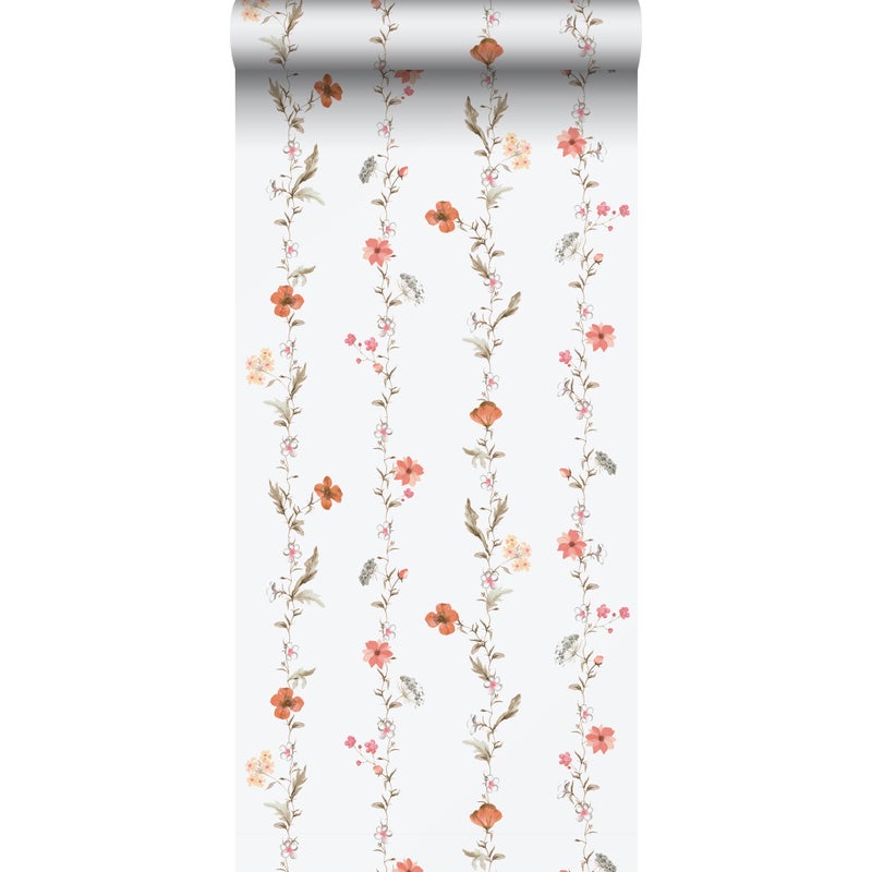 Tapeta kwiaty pomarańczowymIbiałym - 53 cm x 10 m - SANDERS & SANDERS