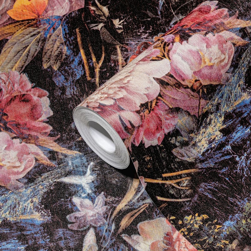 Tapeta kwiaty w wielu kolorach,czerwonym,żółtym,niebieskimIczarnym - 53 cm x 10.05 m - A.S. CRÉATION