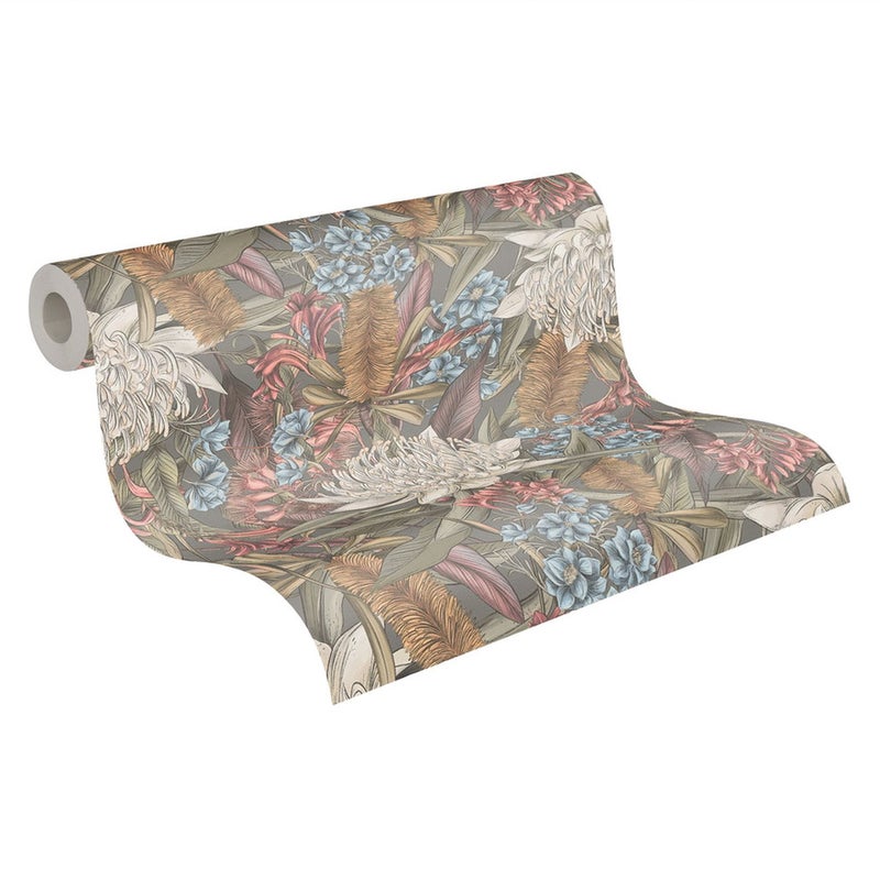 Tapeta kwiaty szarym,różowym,zielonym,niebieskimIbiałym - 53 cm x 10.05 m - LIVINGWALLS