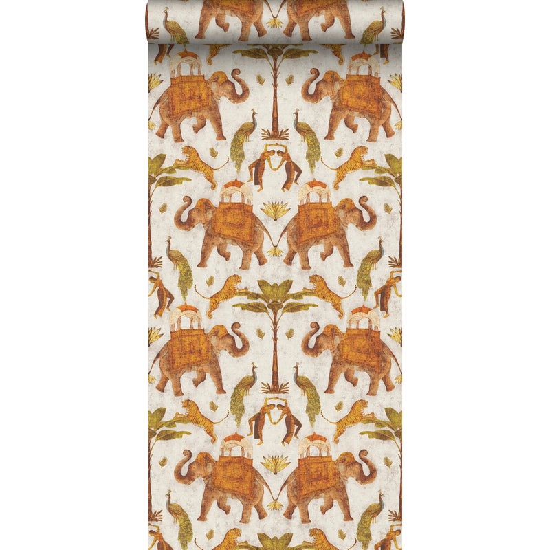 Tapeta słonie terakotaIbeżowym - 53 cm x 10 m - SANDERS & SANDERS