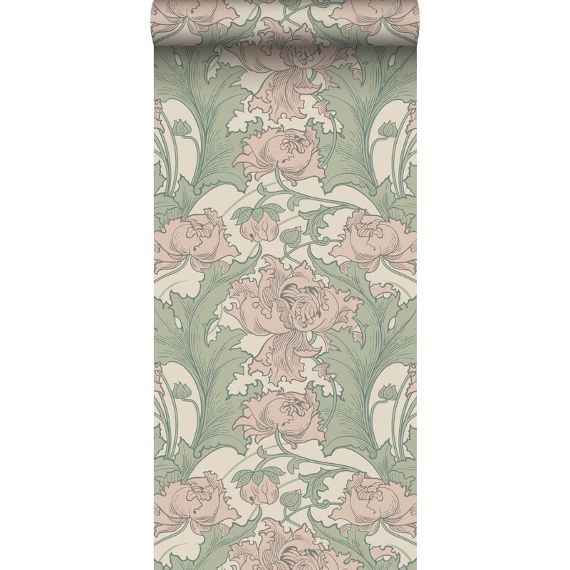 Tapeta kwiaty zielonymIstarego różu - 53 cm x 10.05 m - BORASTAPETER