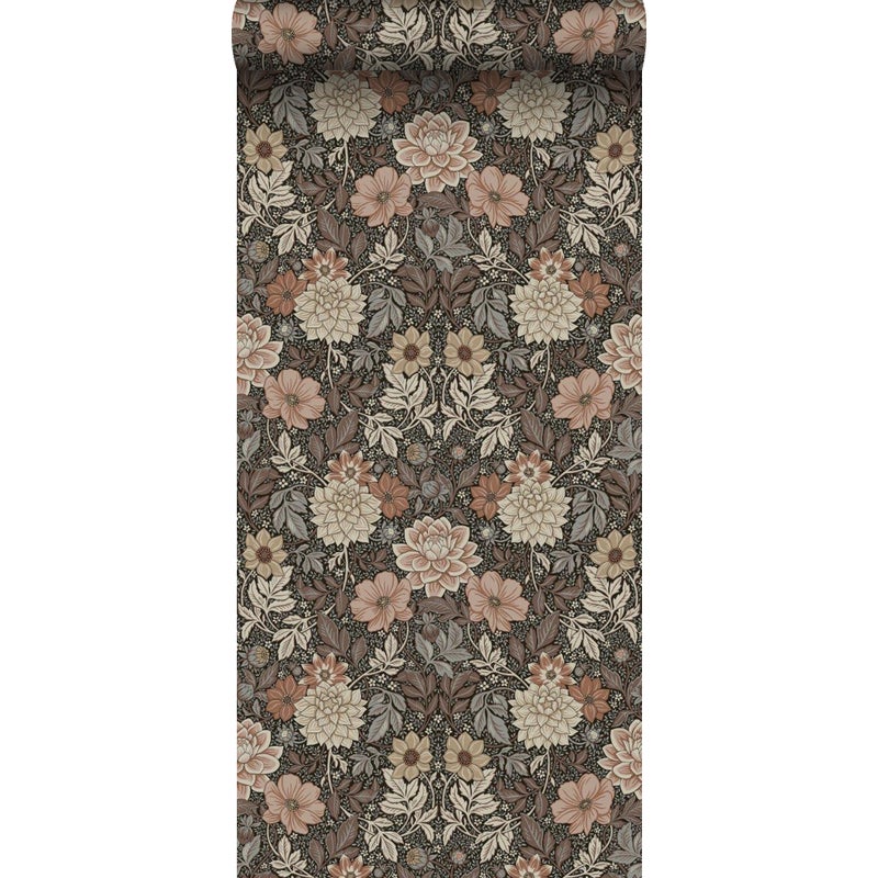 Tapeta vintage kwiaty w stylu secesyjnym brązowym - 53 cm x 10.05 m - BORASTAPETER