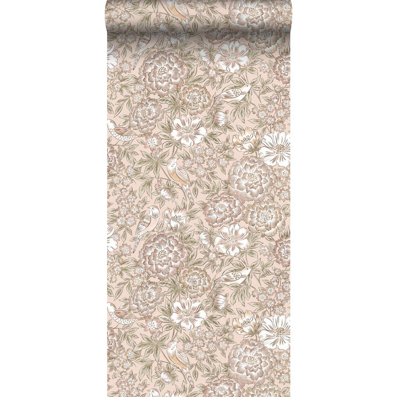 Tapeta kwiaty i ptaki różowym - 53 cm x 10.05 m - BORASTAPETER