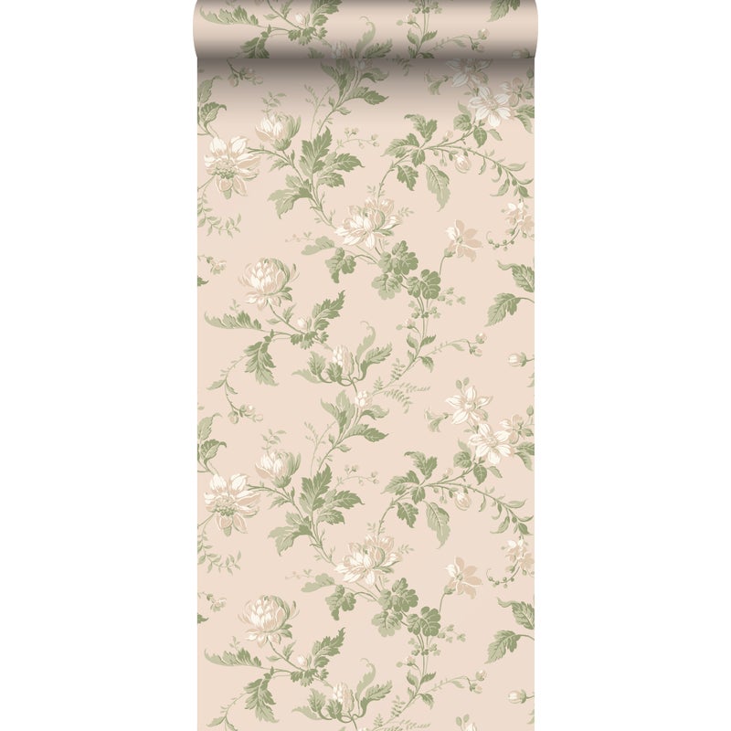 Tapeta zabytkowe kwiaty starego różuIzielonym - 53 cm x 10.05 m - BORASTAPETER