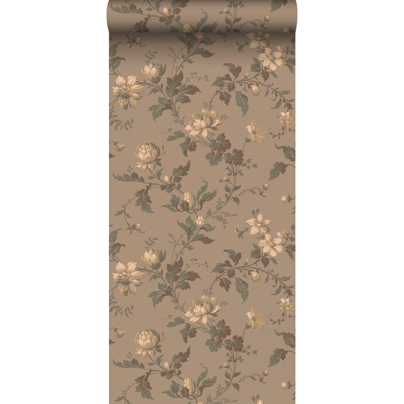 Tapeta zabytkowe kwiaty brązowym - 53 cm x 10.05 m - BORASTAPETER