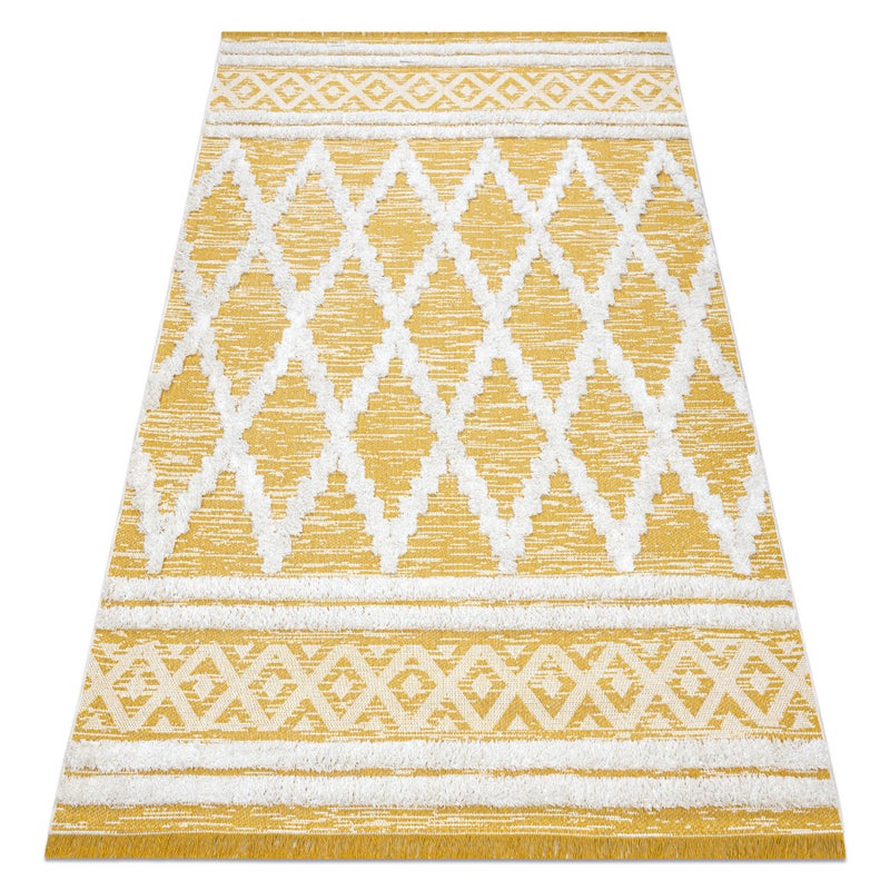 Dywan MOROC Romby 22297 Ekologiczny, EKO SIZAL frędzle - dwa poziomy runa żółty / krem, dywan z bawełny recyklingowanej 194x290 cm