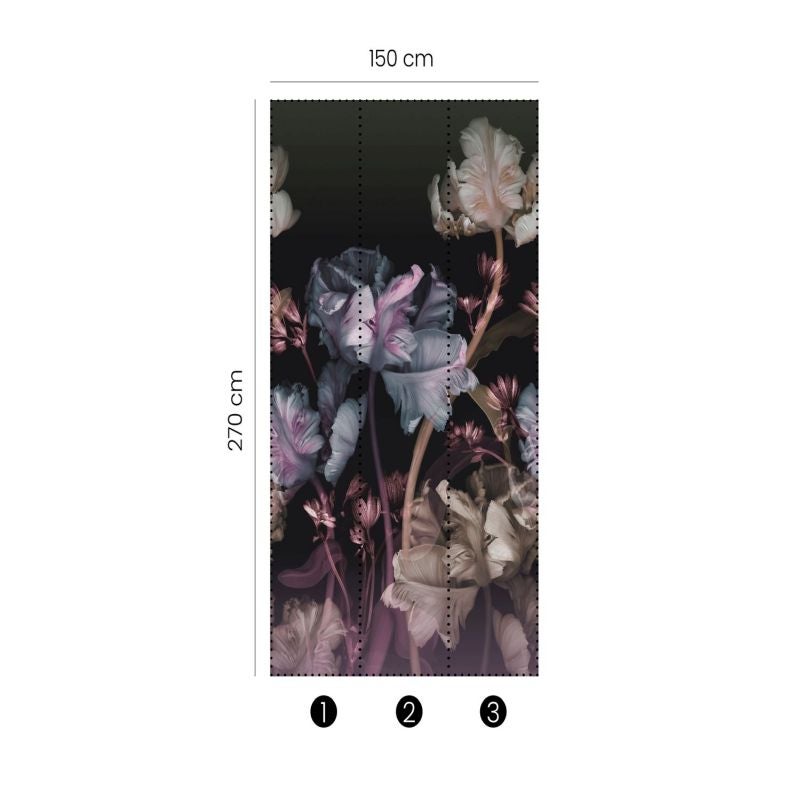 Fototapeta kwiaty czarnym - 150 x 270 cm - ERISMANN