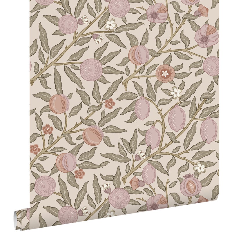 Tapeta egzotyczne owoce i liście jasnego fioletuIszaro zielonym - 50 x 900 cm - ESTAHOME