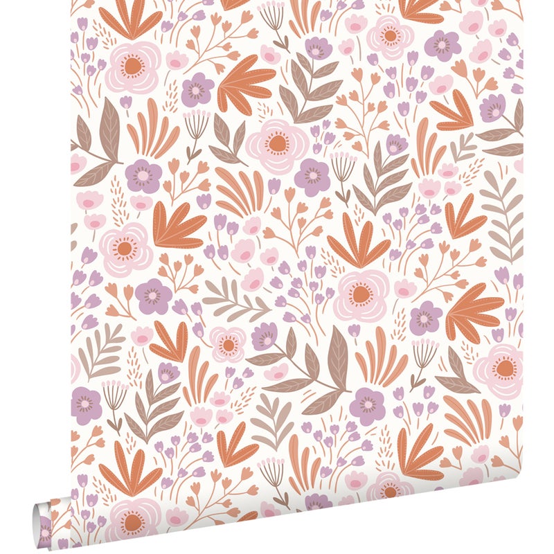 Tapeta kwiaty pomarańczowymIfioletowym - 50 x 900 cm - ESTAHOME