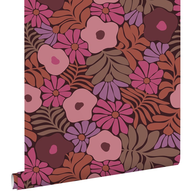 Tapeta kwiaty w stylu Matissa różowym,fioletowymIterakota - 50 x 900 cm - ESTAHOME