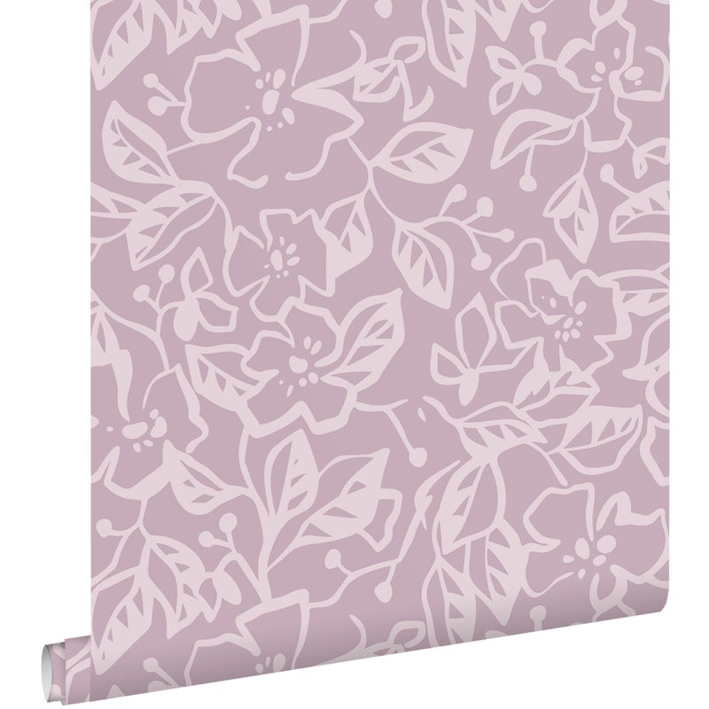 Tapeta liście i kwiaty liliowo fioletowym - 50 x 900 cm - ESTAHOME
