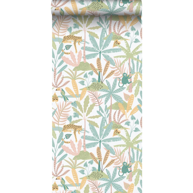 Tapeta zwierzęta dżungli zielonym,niebieskimIżółtym - 53 cm x 10.05 m - SANDERS & SANDERS