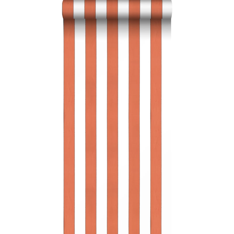Tapeta paski terakotaIbiałym - 53 cm x 10.05 m - SANDERS & SANDERS