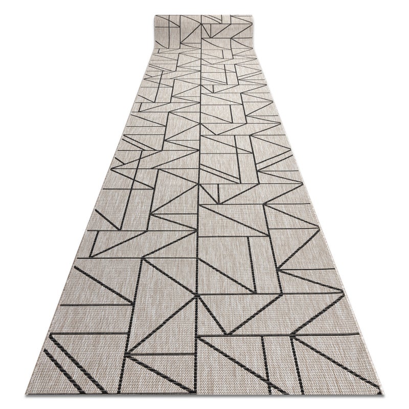 CHODNIK SIZAL FLOORLUX wzór 20605 TRÓJKĄTY, GEOMETRYCZNY srebrny / czarny 120 cm 120x120 cm