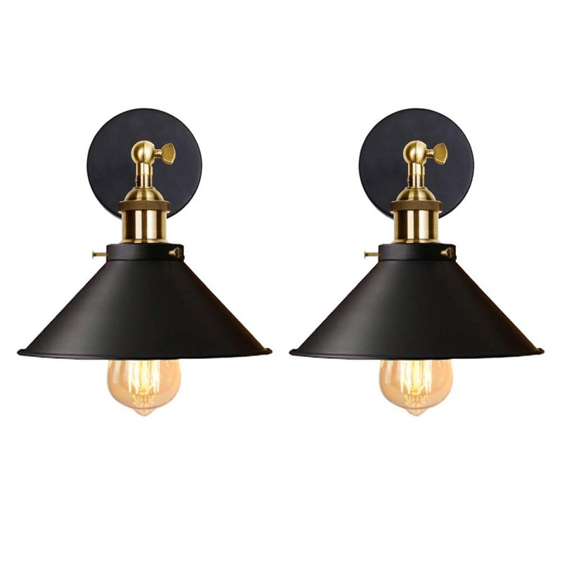 Zestaw 2 kinkietów przemysłowych w stylu Edisona, lampa sufitowa z metalu w stylu retro z możliwością obrotu o 180 stopni, czarna (żarówki w zestawie