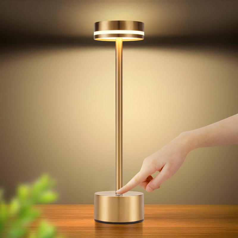 NETTLIFE Meoaow Bezprzewodowa lampa stołowa LED, ładowalna przez USB-C, ściemnialna, sterowanie dotykowe, złota, idealna do sypialni i jadalni