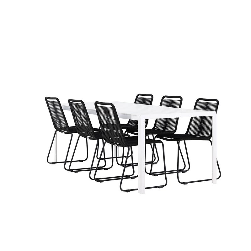 Break zestaw ogrodowy stół 90x205cm biały, 6 krzeseł czarnych.