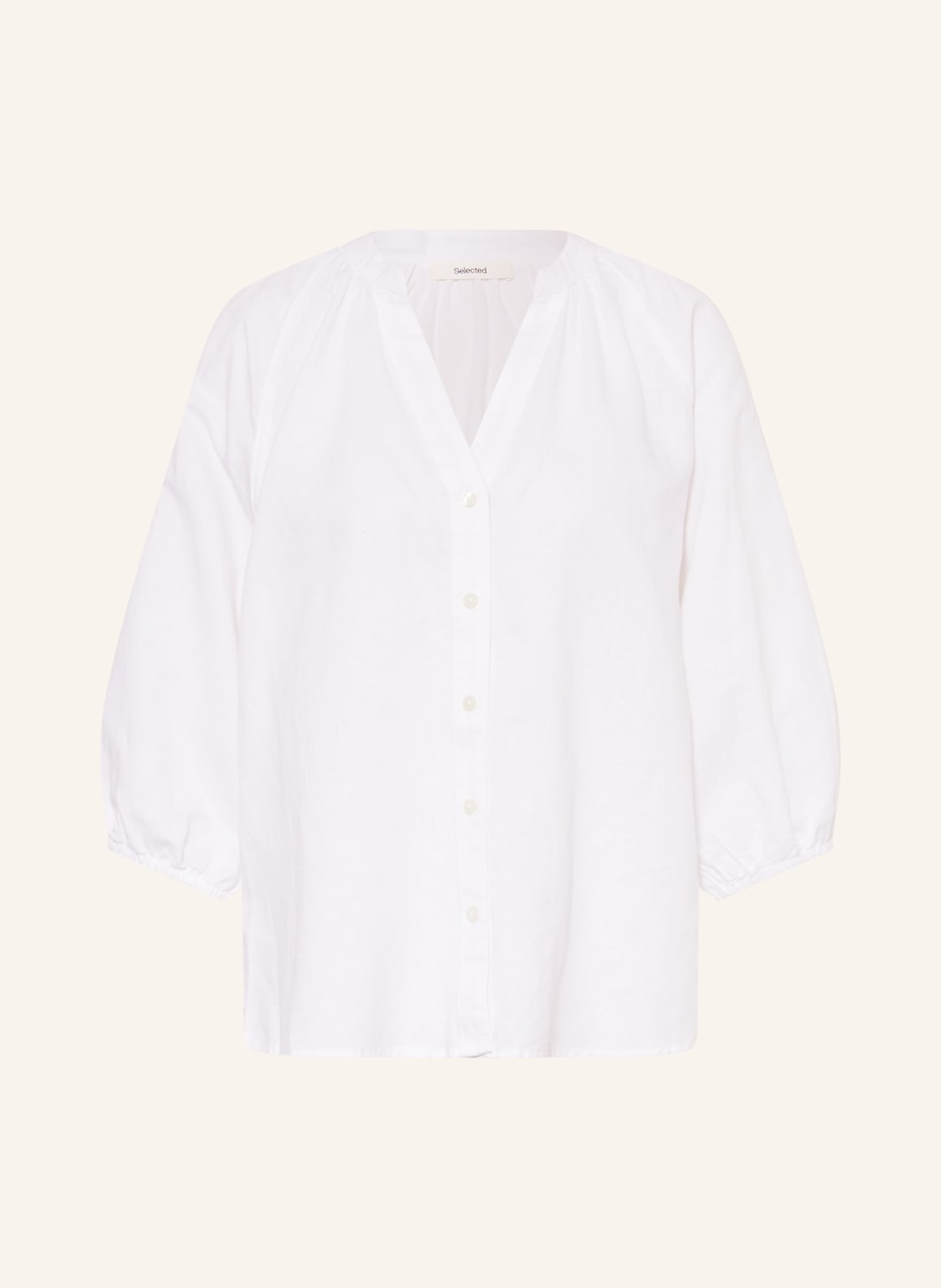 Selected Femme Bluzka Z Lnu Z Rękawami 3/4 weiss
