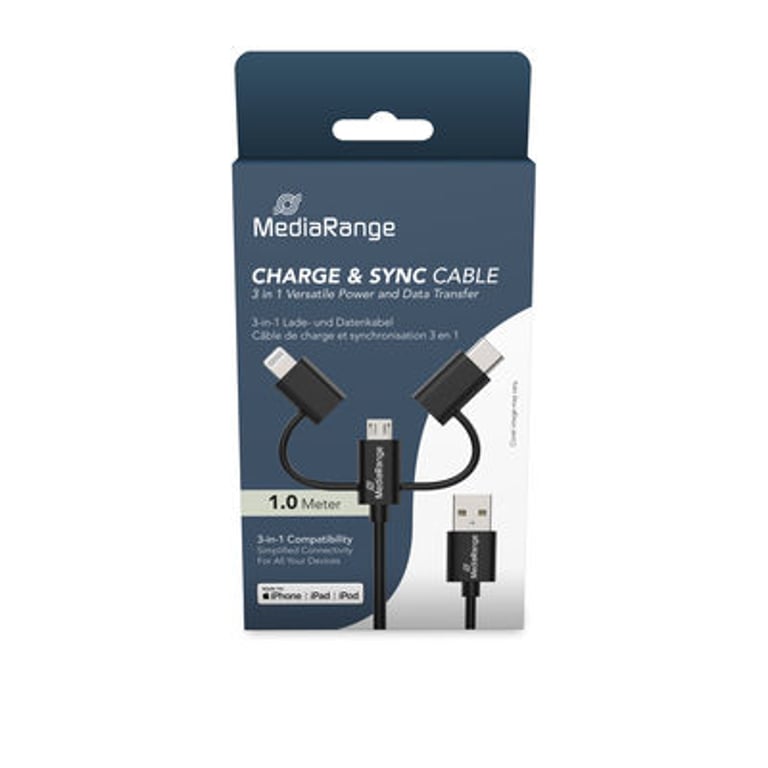 MediaRange MRCS246 kabel USB USB 2.0 1 m USB A USB C/Micro USB-A/Lightning Czarny