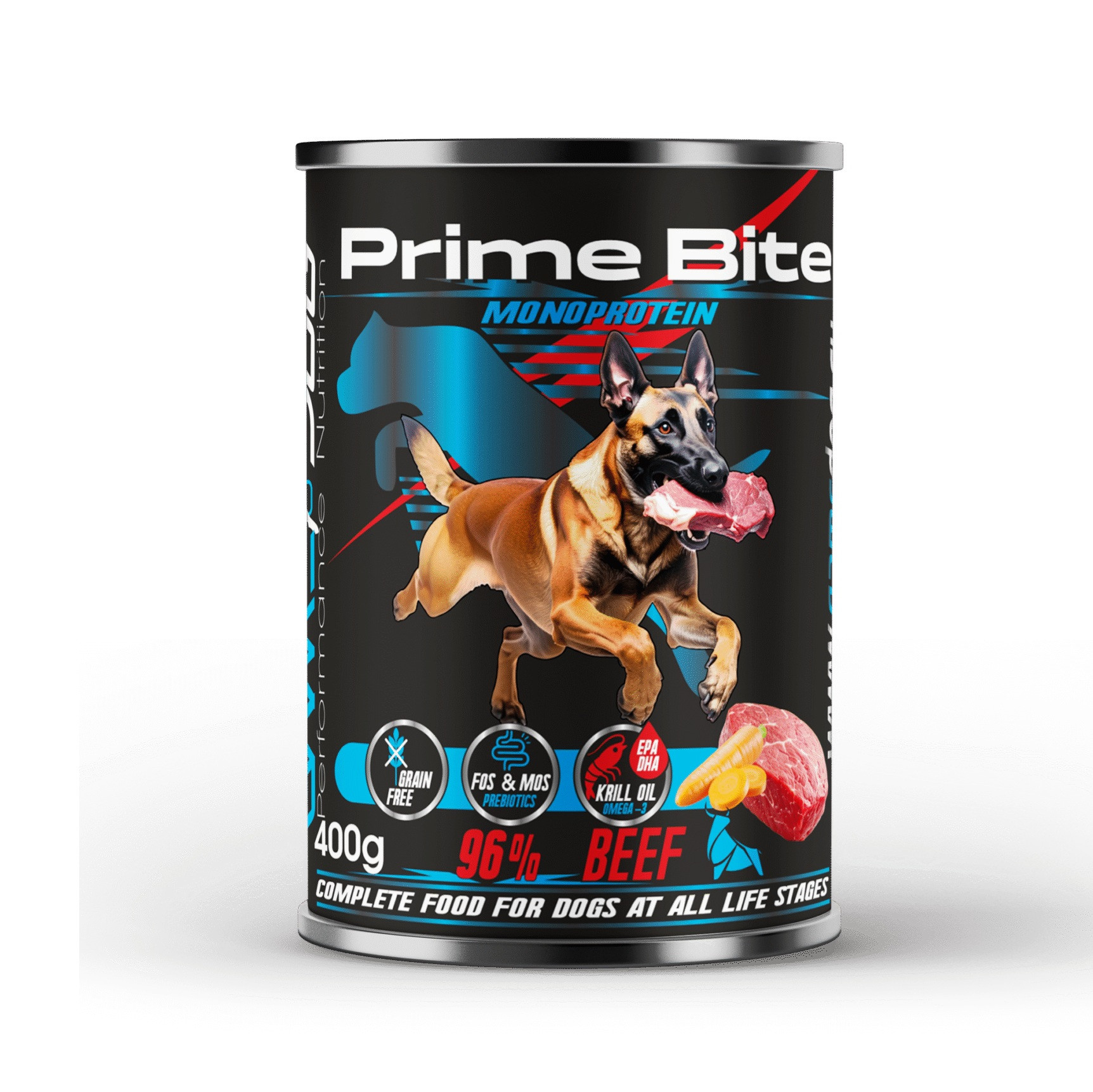 PRIME BITE Monoprotein Wołowina z marchewką - mokra karma dla psa - 400g