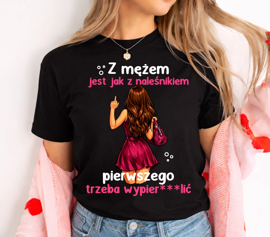Damska koszulka rozwodowa, dla koleżanki po rozwodzie na prezent - z mężem jest jak z naleśnikiem