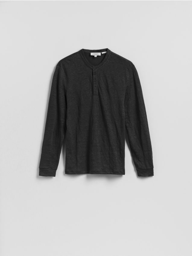 Reserved - Lniany longsleeve henley - granatowy