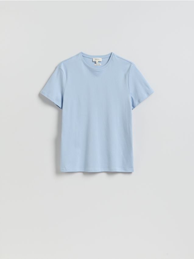 Reserved - T-shirt slim z bawełny merceryzowanej - jasnoniebieski