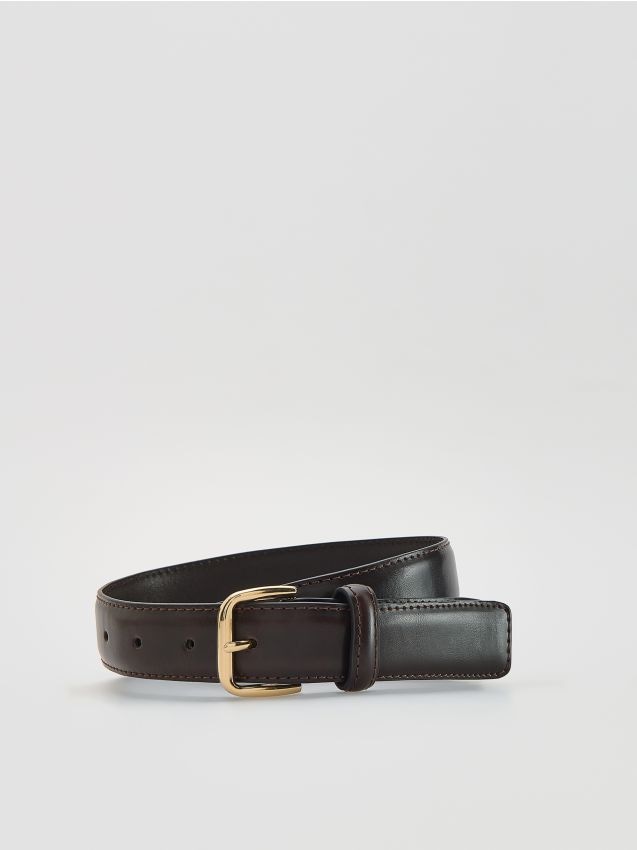 Reserved - Skórzany pasek z klamrą - ciemnobrązowy