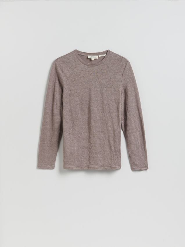 Reserved - Lniany longsleeve - brązowy