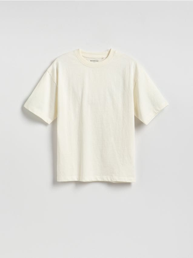 Reserved - Bawełniany t-shirt - złamana biel