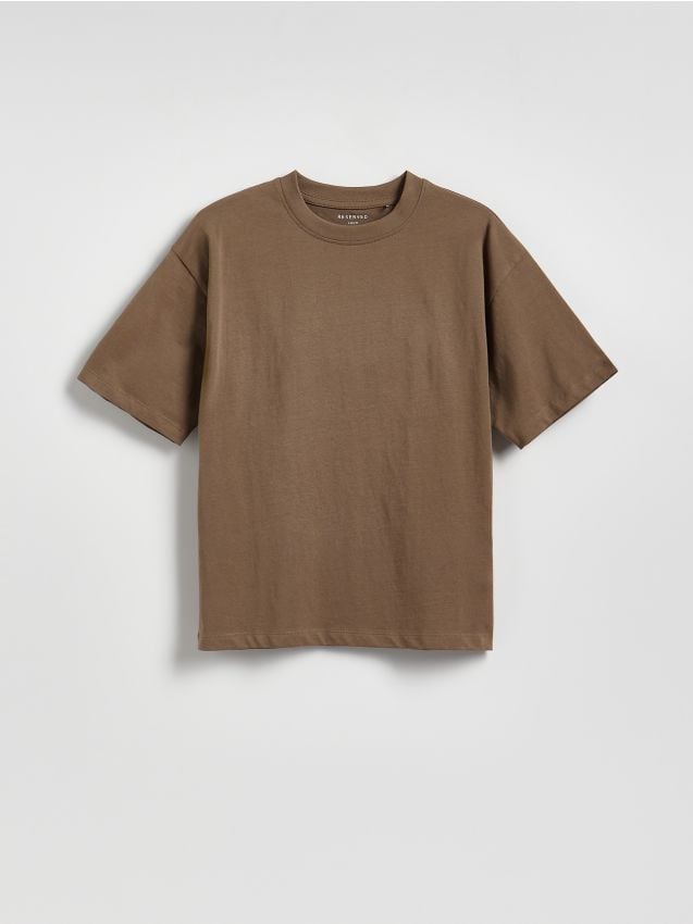 Reserved - Bawełniany t-shirt - brązowy