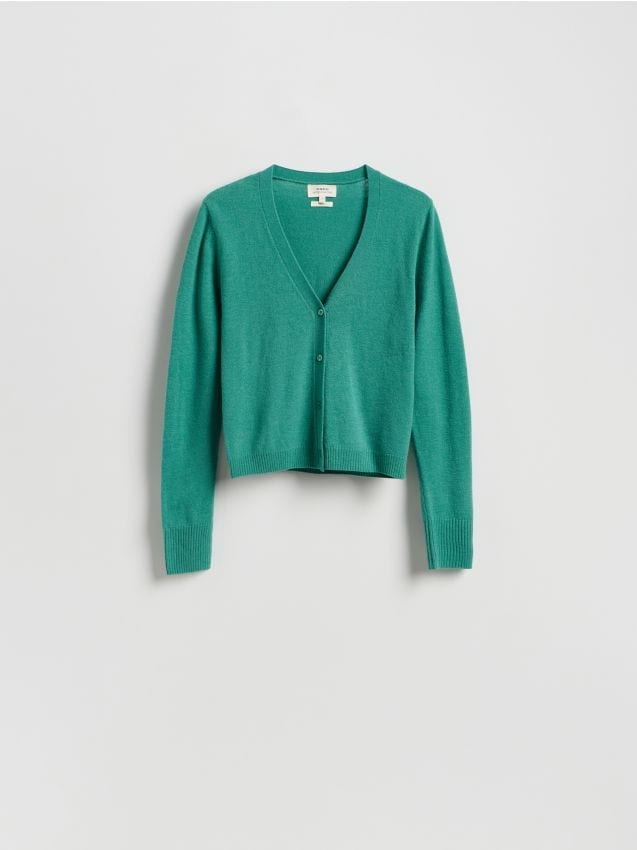 Reserved - Wełniany kardigan - zielony