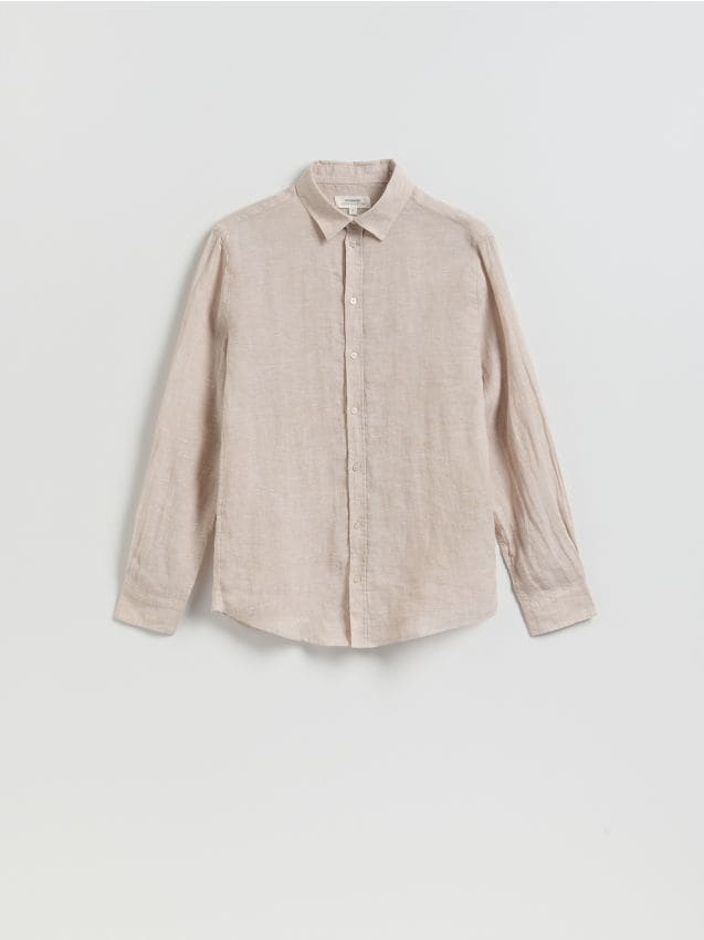 Reserved - Lniana koszula slim fit - beżowy