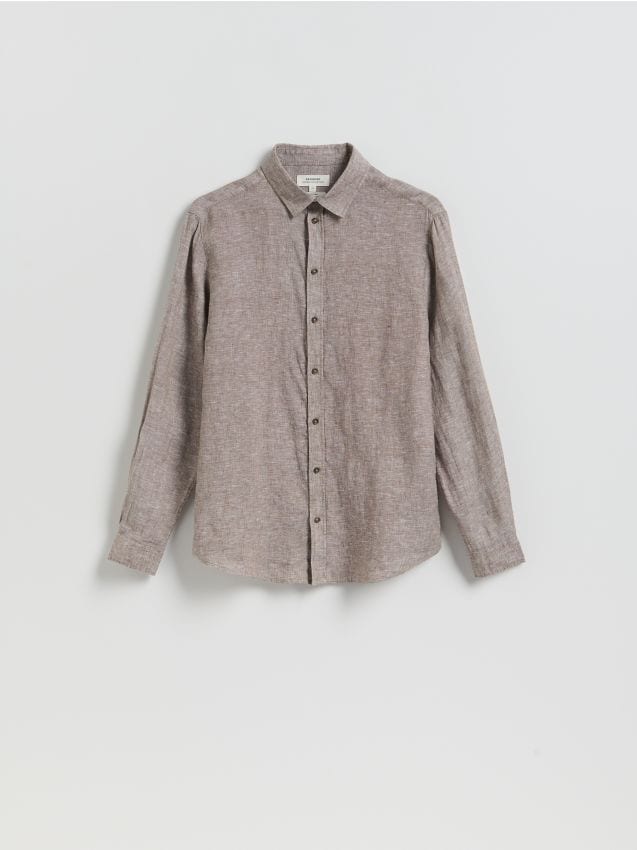 Reserved - Lniana koszula slim fit - brązowy
