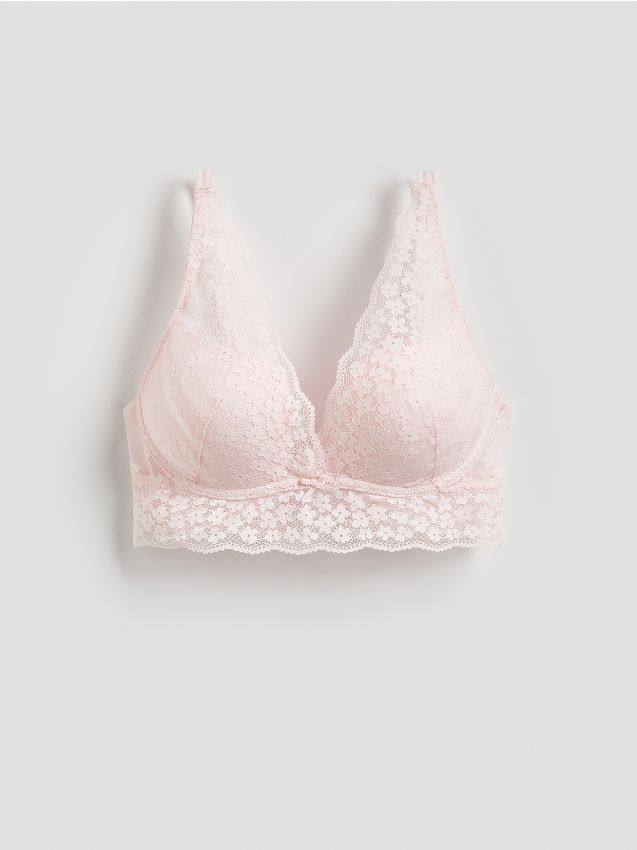 Reserved - Biustonosz push up z koronką - pastelowy róż