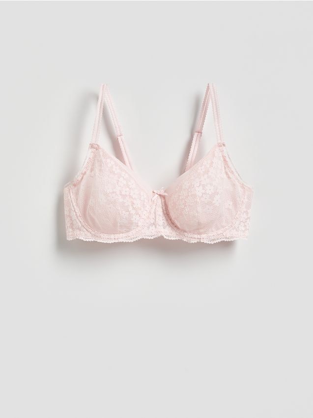 Reserved - Miękki biustonosz z fiszbinami - pastelowy róż