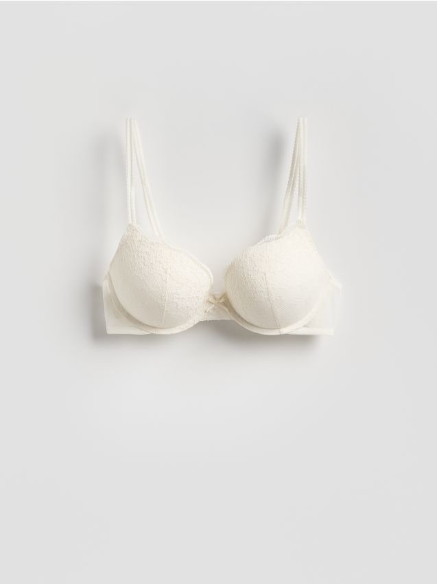 Reserved - Biustonosz super push up z koronką - złamana biel