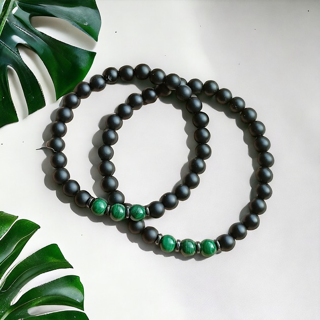 KOMPLET dla PARY :: malachit - kamień miłości - onyks matowy