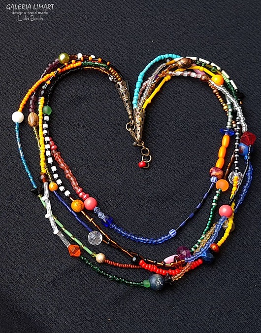 Boho. Bajecznie kolorowy naszyjnik z mnóstwa drobnych koralików modny PREZENT