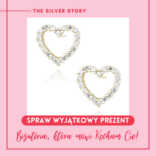 Kolczyki srebro 925 serce cyrkonie pozłacane