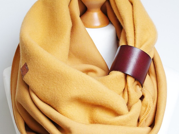 Duży gruby zimowy komin damski, KOMIN oversize z zapinką skórzaną