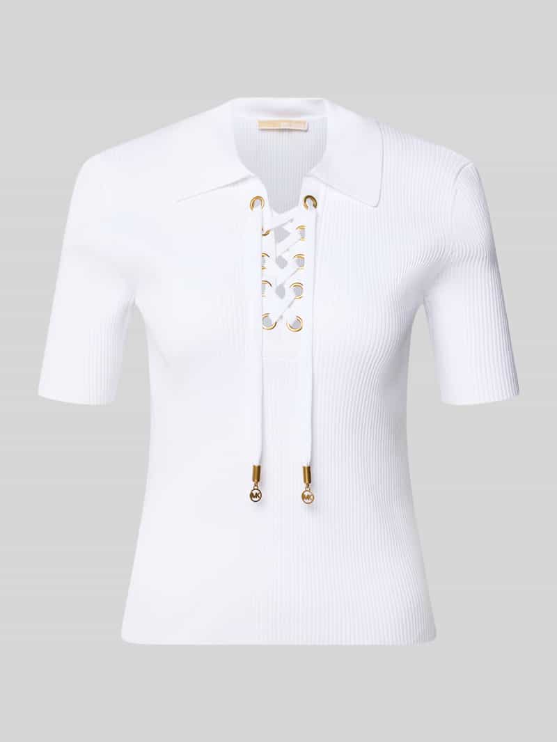 Koszulka z dzianiny z wiązaniem i wykładanym kołnierzem