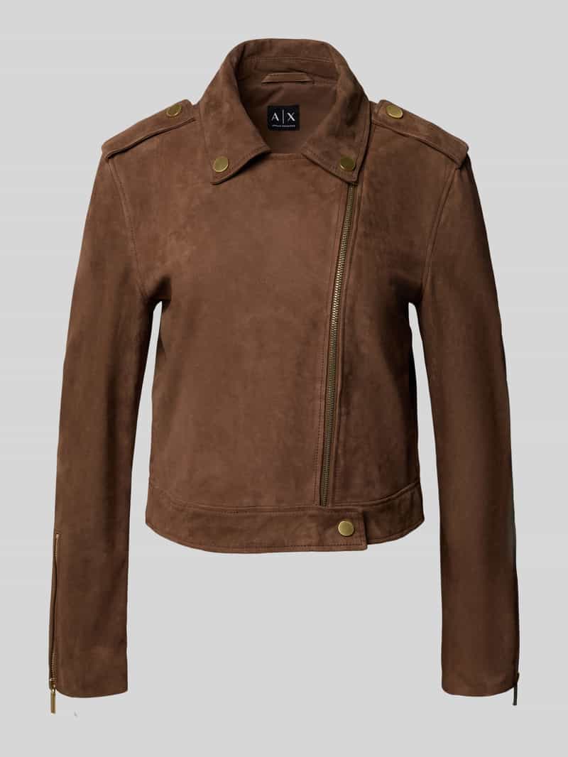 kurtka skórzana z wykładanym kołnierzem i zamkiem błyskawicznym