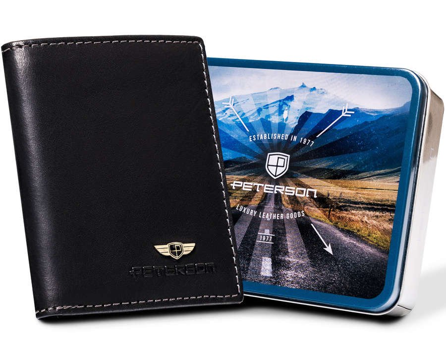 PETERSON PTN WL-0904-COM skórzany portfel męski czarny RFID PTN WL-0904-COM