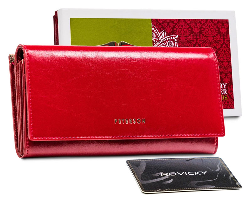 Peterson PL-721 – czerwony portfel damski ze skóry naturalnej z RFID PL-721