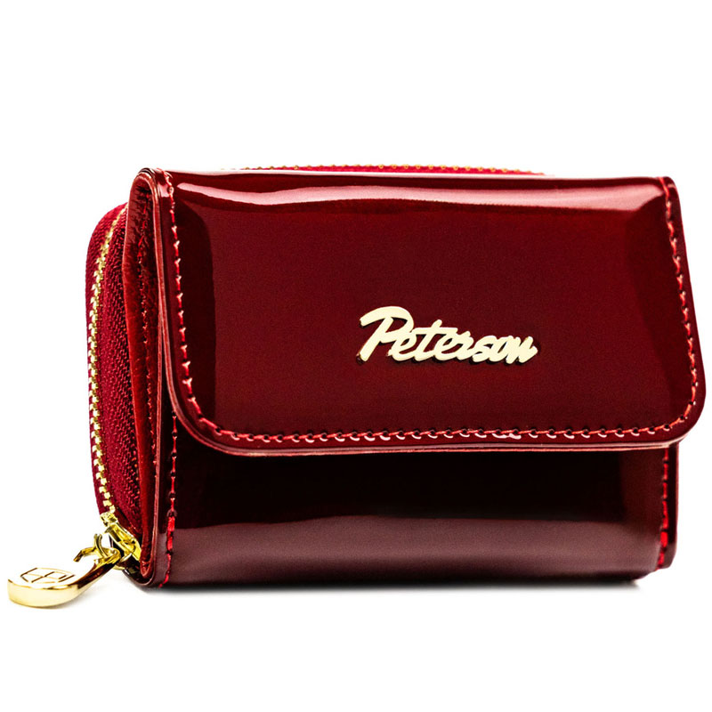 Peterson Mały Portfel Damski RFID – Czerwony Lakierowany Minimalizm BC-423229