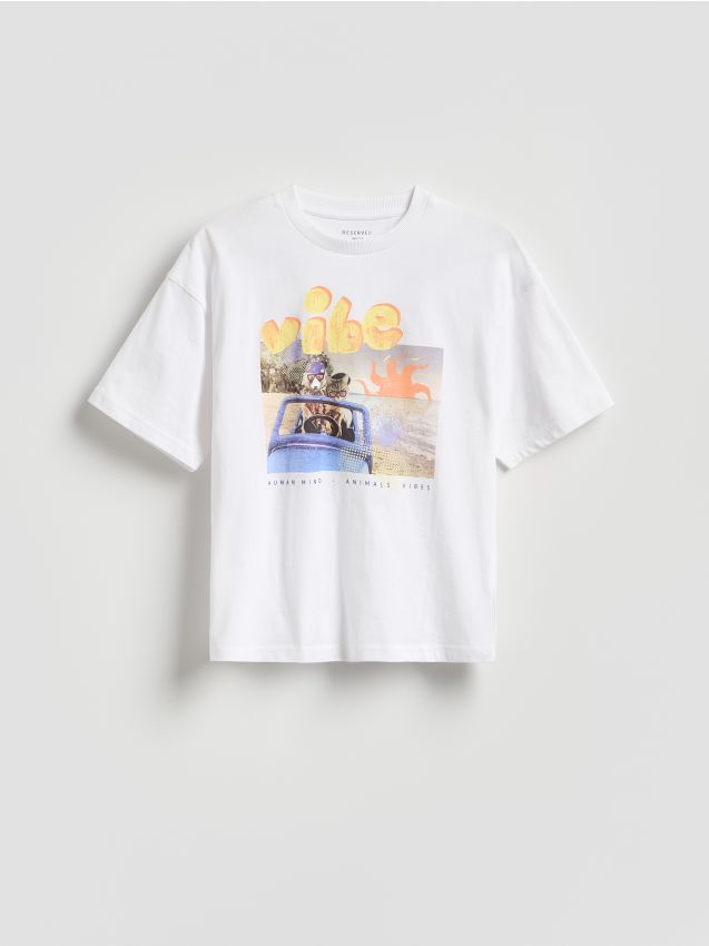 Reserved - T-shirt z nadrukiem - biały