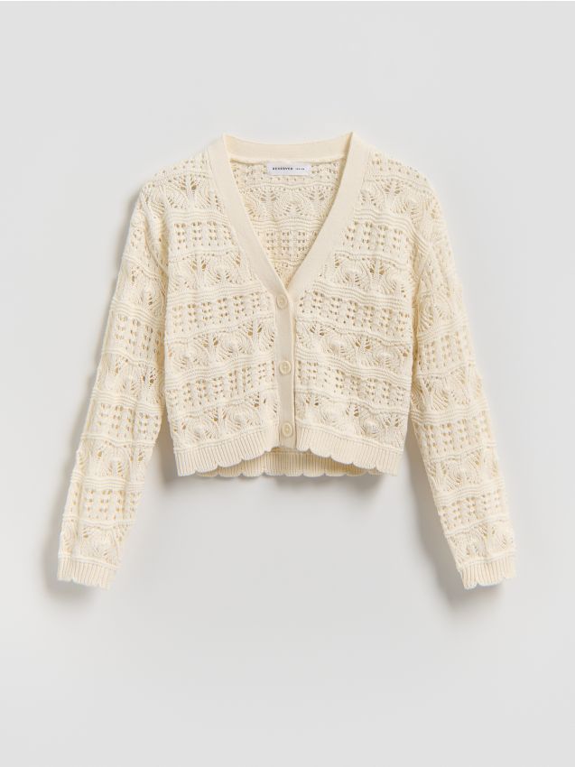 Reserved - Bawełniany kardigan - złamana biel